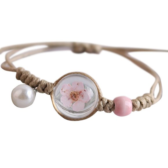 Pink Crystal Cherry Blossom Rope Bracelet - Picture 2 of 2